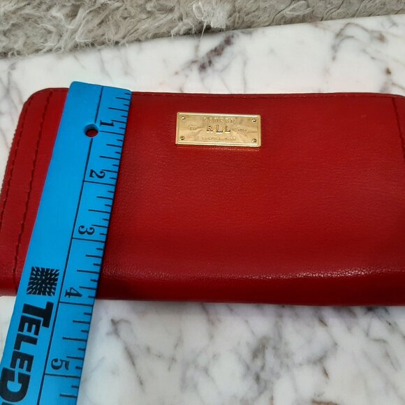 Ralph Lauren Vermillion Red Chiswell Leather Zip Clutch Organizer Wallet - Picture 9 of 9